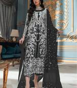 Black Embroidered Organza Fabric Straight Dress Material