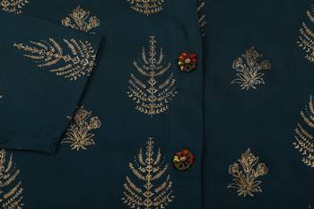 Teal blue fancy button rayon slub straight kurta 3