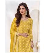Yellow heavy chinon silk indowestern palazzo set