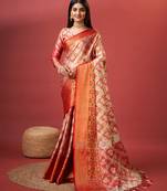 Lookslady Women'S New Woven Design Wedding Style Organza Silk Red Saree With Blouse