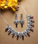 Silver plated red sparkling ad necklace and long earrings set