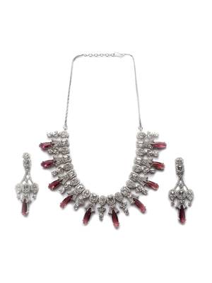 Silver plated red sparkling ad necklace and long earrings set 3