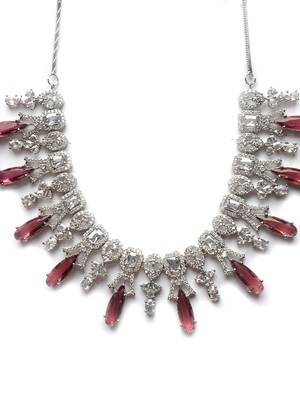 Silver plated red sparkling ad necklace and long earrings set 4