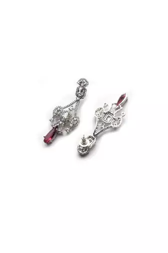 Silver plated red sparkling ad necklace and long earrings set