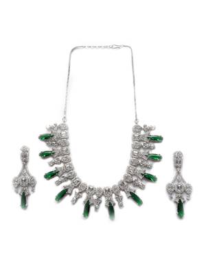 Silver plated green sparkling ad necklace and long earrings set 3