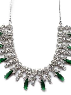 Silver plated green sparkling ad necklace and long earrings set 4