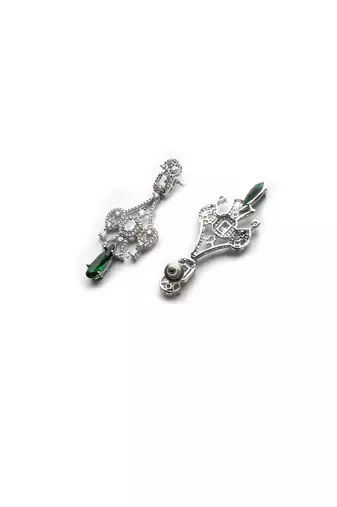 Silver plated green sparkling ad necklace and long earrings set