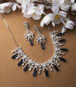 Silver plated blue sparkling ad necklace and long earrings set