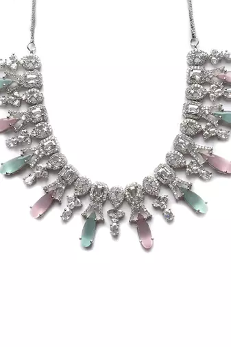 Silver plated multiclor sparkling ad necklace and long earrings set