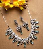 Silver plated turquoise blue sparkling ad necklace and long earrings set