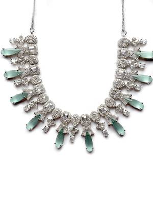 Silver plated turquoise blue sparkling ad necklace and long earrings set 4