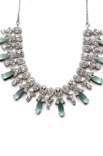 Silver plated turquoise blue sparkling ad necklace and long earrings set