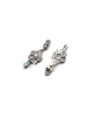 Silver plated turquoise blue sparkling ad necklace and long earrings set 5