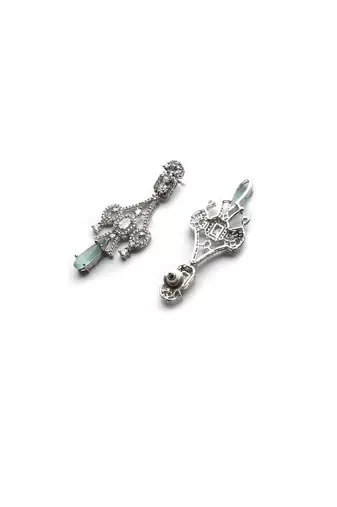 Silver plated turquoise blue sparkling ad necklace and long earrings set