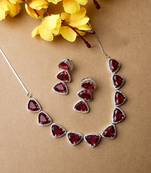 Designer silver plated red triangle ad necklace with sparkling cz stones