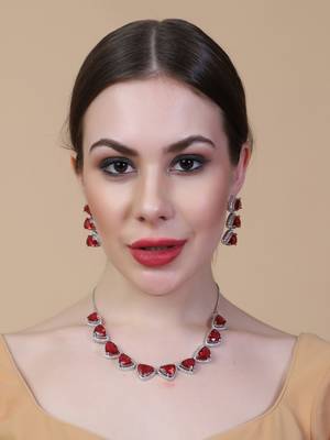 Designer silver plated red triangle ad necklace with sparkling cz stones 2