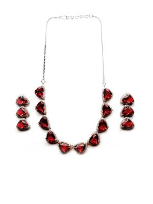 Designer silver plated red triangle ad necklace with sparkling cz stones 3