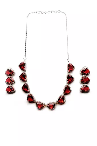 Designer silver plated red triangle ad necklace with sparkling cz stones