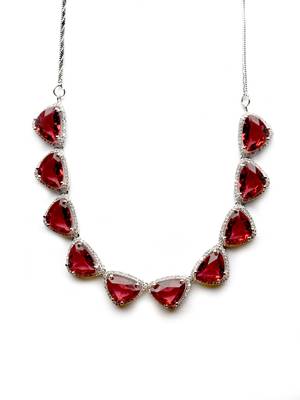 Designer silver plated red triangle ad necklace with sparkling cz stones 4