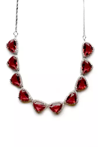 Designer silver plated red triangle ad necklace with sparkling cz stones