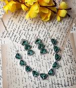 Designer silver plated green triangle ad necklace with sparkling cz stones