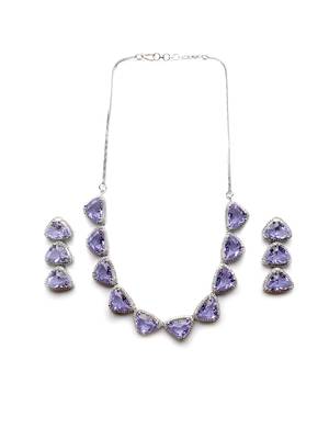 Designer silver plated lavander triangle ad necklace with sparkling cz stones 3