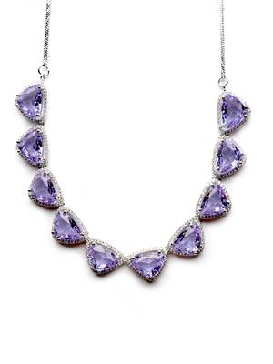 Designer silver plated lavander triangle ad necklace with sparkling cz stones 4
