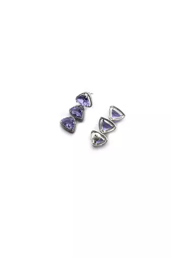 Designer silver plated lavander triangle ad necklace with sparkling cz stones
