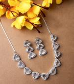 Designer silver plated white triangle ad necklace with sparkling cz stones