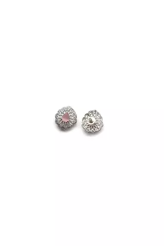 Silver plated cut work pink cz ad necklace with studs