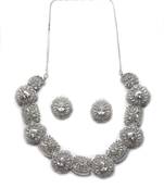 Silver plated cut work white cz ad necklace with studs