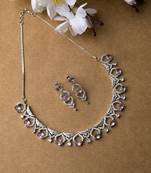 Silver plated pink sleek cut work cz ad necklace