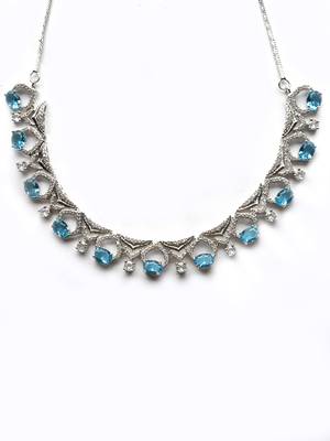 Silver plated cyrstal blue sleek cut work cz ad necklace 4