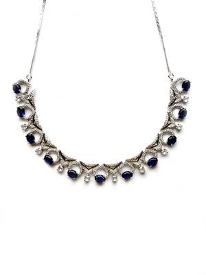 Silver plated blue sleek cut work cz ad necklace 4