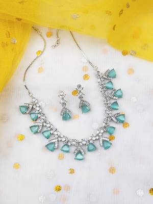 Turquoise blue cubic zirconia necklace set for glamorous engagements 1