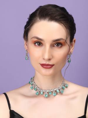 Turquoise blue cubic zirconia necklace set for glamorous engagements 2