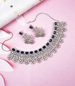 Blue cz-ad  mango leaf designer necklace set for fashion-forward women