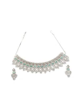 Turquoise blue ad mango leaf bridal necklace set 3