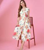  pink georgette floral printed wrap dress with front-slit