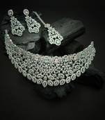 Silver plated multicolor exquisite american diamond necklace set