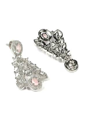 Silver plated pink exquisite american diamond necklace set 4