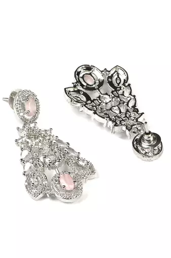 Silver plated pink exquisite american diamond necklace set