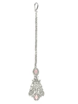 Silver plated pink exquisite american diamond necklace set 5