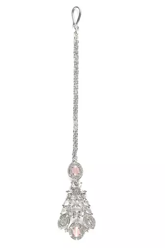 Silver plated pink exquisite american diamond necklace set