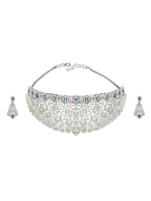 Silver plated blue exquisite american diamond necklace set 3