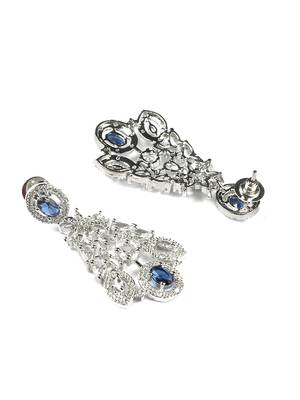 Silver plated blue exquisite american diamond necklace set 4