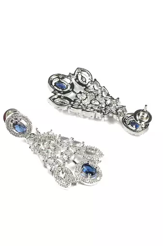 Silver plated blue exquisite american diamond necklace set