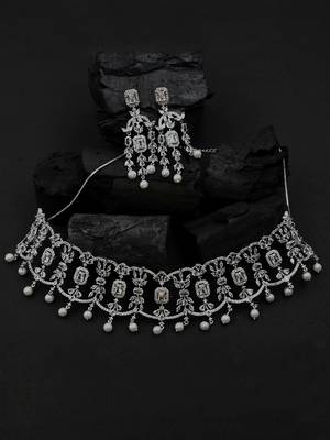 Silver plater american diamond cz party necklace set 2