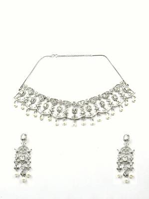 Silver plater american diamond cz party necklace set 3
