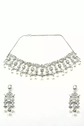 Silver plater american diamond cz party necklace set